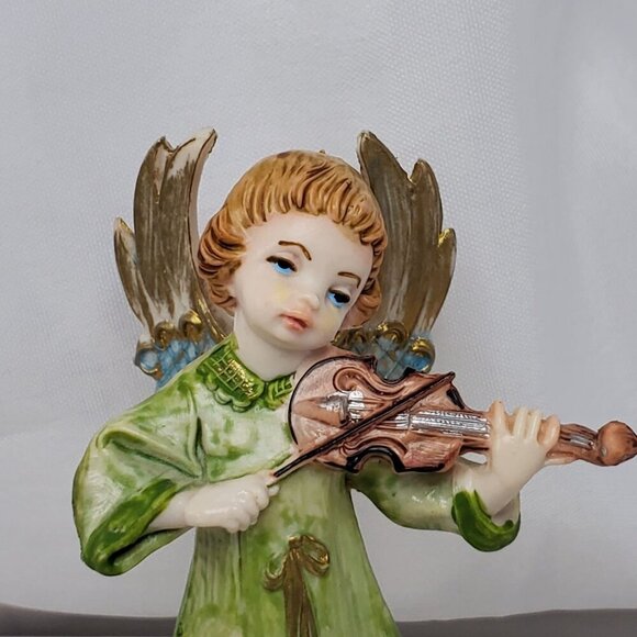 VTG Fontanini Plastic Depose Italy Angel #163 Green Figurine Playing Violin - Picture 2 of 8